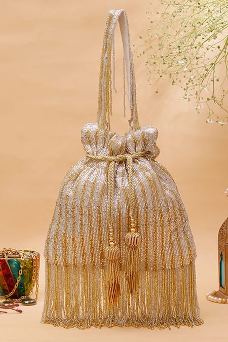 Nazaakat By Samara Singh Beaded Potli Bag with Tassels & Detachable Handle 