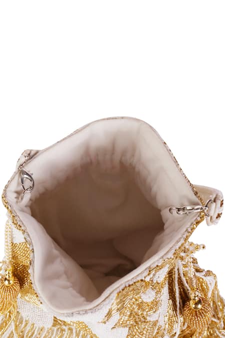 Buy_Nazaakat By Samara Singh_Gold Beads, Tassels, Fringe Beaded Abstract Pattern Potli Bag With _Online_at_Aza_Fashions