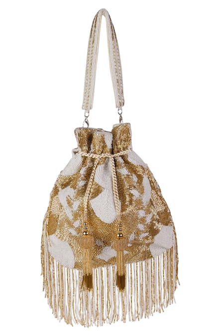 Nazaakat By Samara Singh Beaded Abstract Pattern Potli Bag with Tassels 