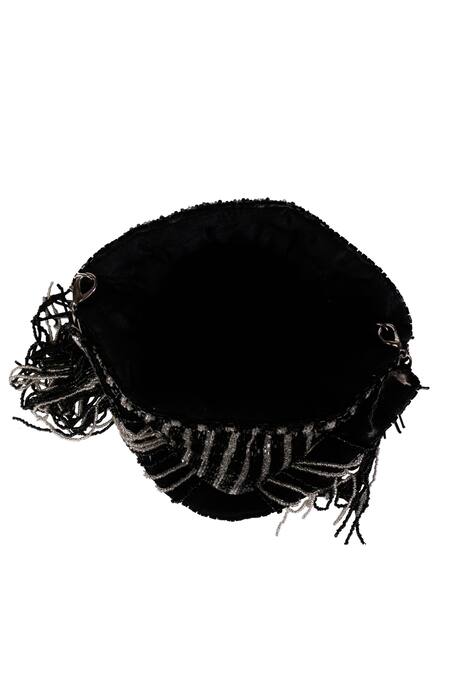 Nazaakat By Samara Singh_Black Beads, Sequins, Tassels Striped Beaded Potli Bag With _Online_at_Aza_Fashions