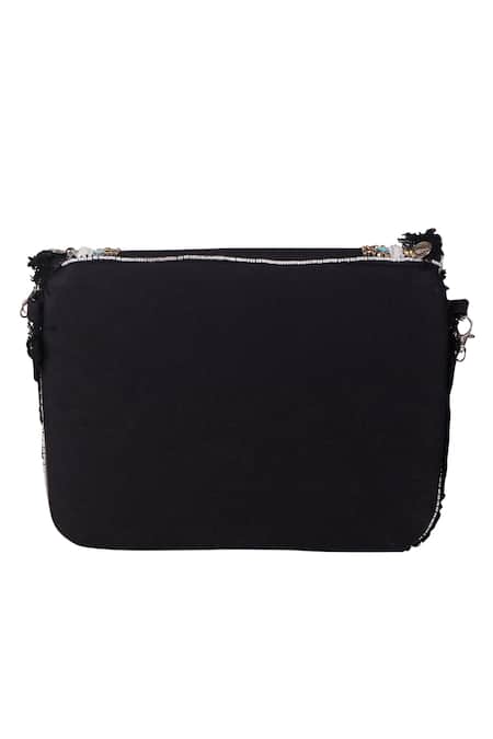 Nazaakat By Samara Singh_Black Beads, Sequins, Tassels Evil Eye Coin And Embroidered Boho Bag _Online_at_Aza_Fashions