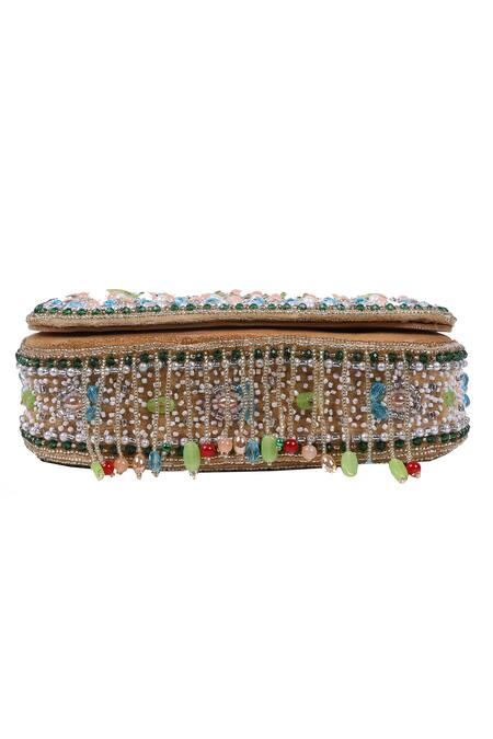 Shop_Nazaakat By Samara Singh_Multi Color Beads, Pearls, Stones, Tassels Beaded Embellished Flap Bag With _Online_at_Aza_Fashions