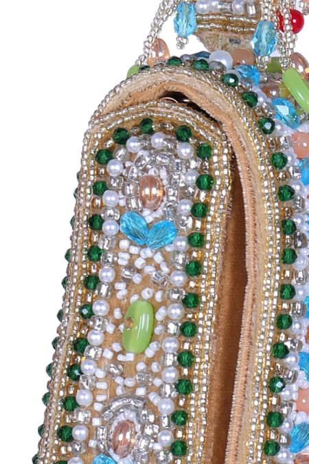 Nazaakat By Samara Singh_Multi Color Beads, Pearls, Stones, Tassels Beaded Embellished Flap Bag With _at_Aza_Fashions