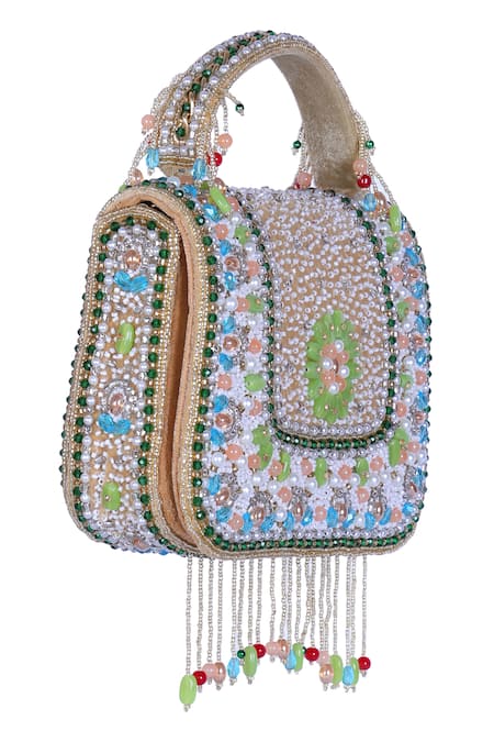 Buy_Nazaakat By Samara Singh_Multi Color Beads, Pearls, Stones, Tassels Beaded Embellished Flap Bag With 