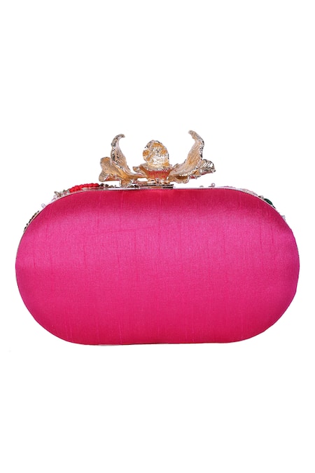 Buy_Nazaakat By Samara Singh_Pink Embroidery, Sequins, Pearls Floral Clutch With Detachable Handle 