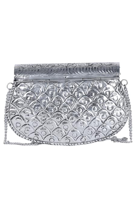 Nazaakat By Samara Singh Embossed Brass Clutch with Detachable Sling 