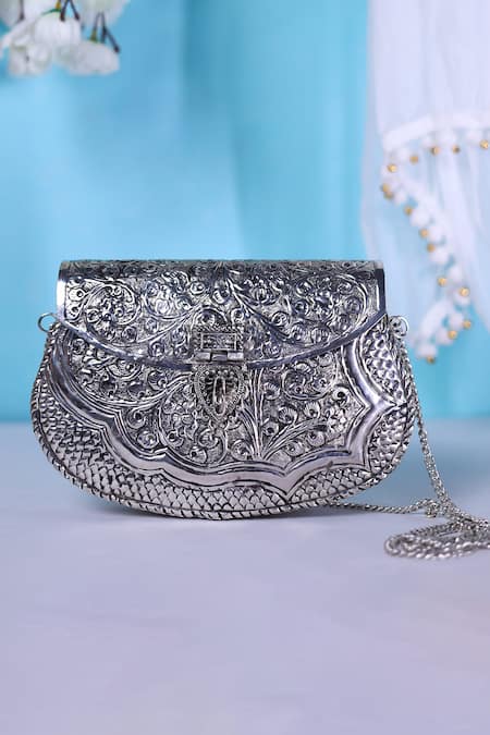Nazaakat By Samara Singh Embossed Brass Clutch with Detachable Sling 