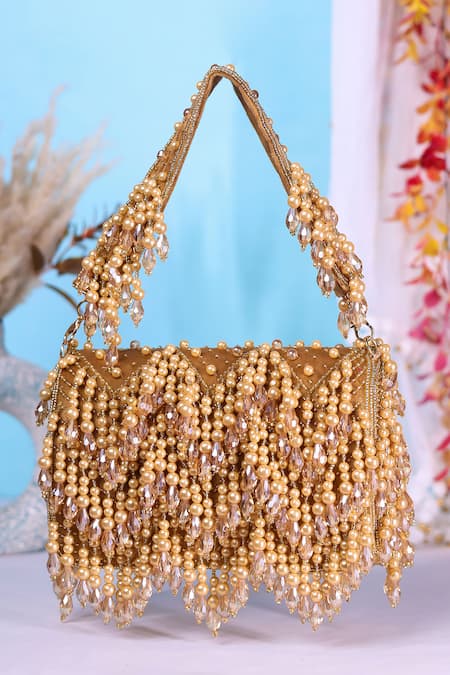 Nazaakat By Samara Singh Pearl & Crystal Embellished Flap Bag 
