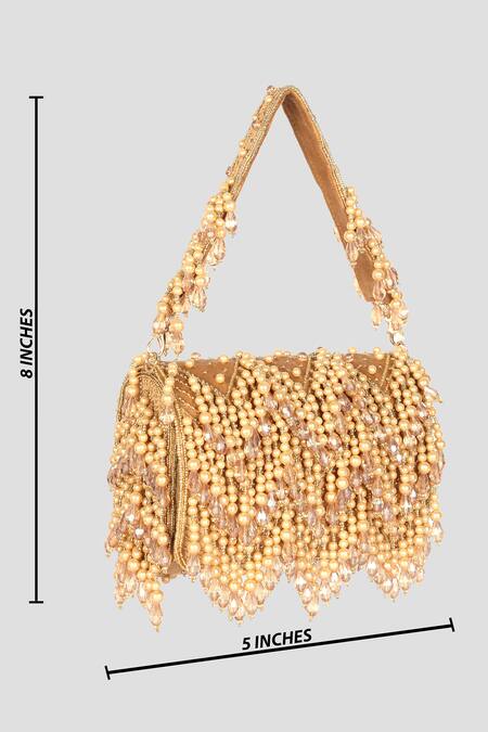 Buy Nazaakat By Samara Singh Gold Pearls, Beads, Crystals And Embellished Flap Bag Buy_Nazaakat By Samara Singh_Gold Pearls, Beads, Crystals And Embellished Flap Bag
