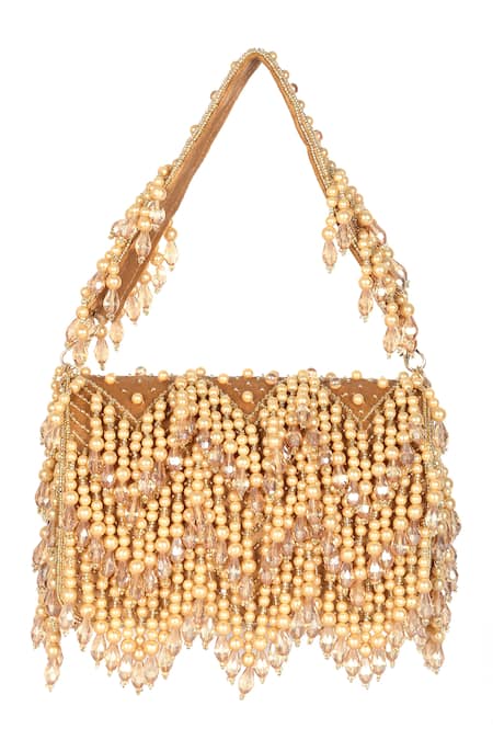 Nazaakat By Samara Singh Pearl & Crystal Embellished Flap Bag 