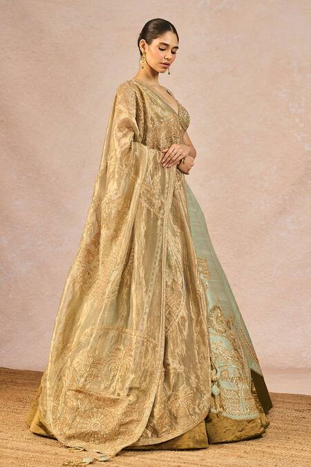 Buy_Masaba_Green Tissue, Organza Embroidery, Zari, The Ikrar Hua 6 Kalis Lehenga Set _Online_at_Aza_Fashions