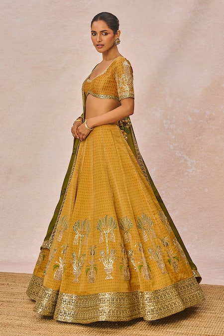 Shop_Masaba_Yellow Tissue Embroidery, Stones, Beads, The Ajnabi Ehsaas 18 Kalis Lehenga Set _Online_at_Aza_Fashions