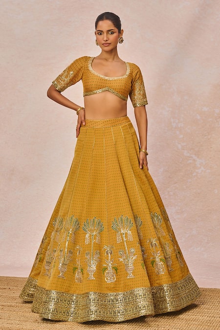 Buy_Masaba_Yellow Tissue Embroidery, Stones, Beads, The Ajnabi Ehsaas 18 Kalis Lehenga Set 
