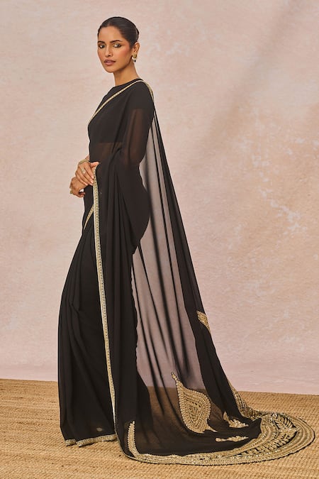Shop_Masaba_Black Georgette, Crepe Embroidery, Sequins, Aankhon Ka Paigam Saree With Blouse _Online_at_Aza_Fashions