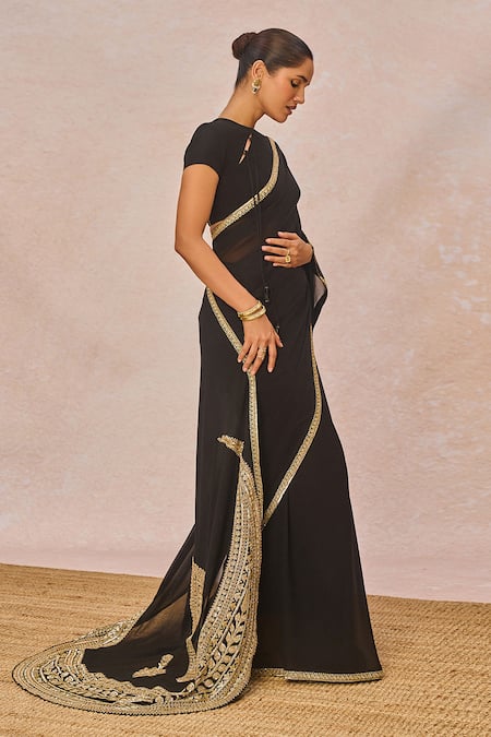 Masaba_Black Georgette, Crepe Embroidery, Sequins, Aankhon Ka Paigam Saree With Blouse _at_Aza_Fashions