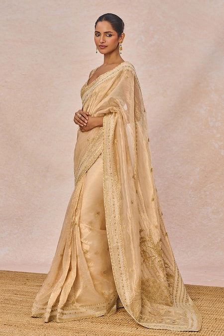 Buy_Masaba_Gold Tissue, Organza Embroidery, Beads, Sequins Pehli Kiran Saree With Blouse _Online_at_Aza_Fashions