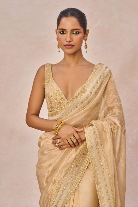 Shop_Masaba_Gold Tissue, Organza Embroidery, Beads, Sequins Pehli Kiran Saree With Blouse _Online_at_Aza_Fashions