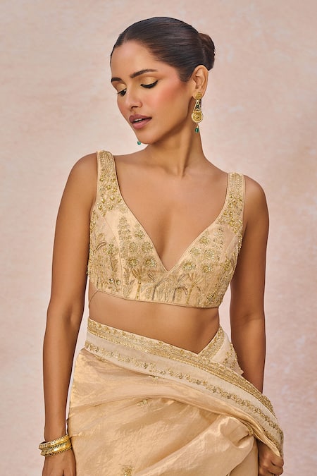 Masaba_Gold Tissue, Organza Embroidery, Beads, Sequins Pehli Kiran Saree With Blouse _at_Aza_Fashions