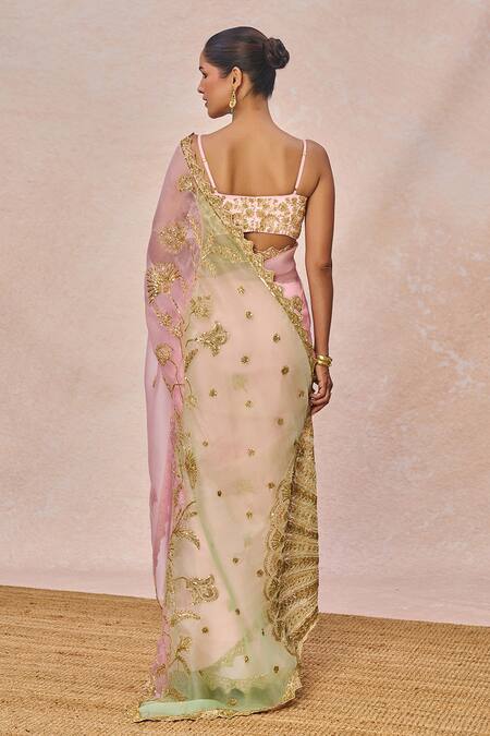 Buy_Masaba_Pink Crepe Embroidery, Zari, Patchwork Sweetheart Gulposh Saree With Blouse 