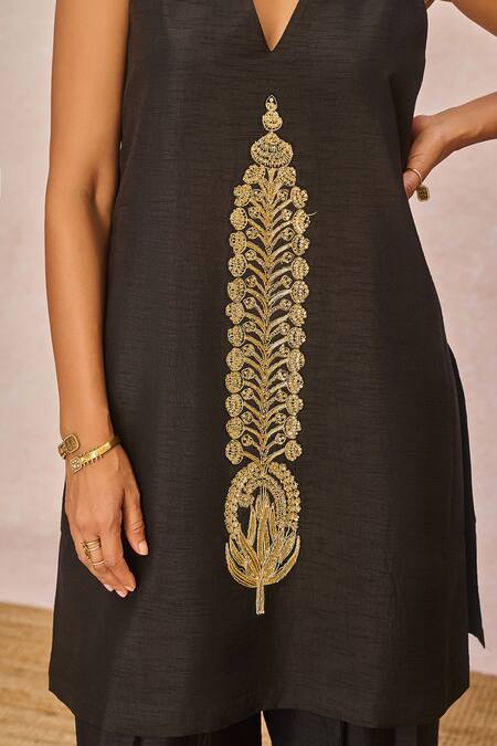 Masaba_Black Silk Embroidery, Sequins, Patchwork The Aankho Ka Paigam Blazer Kurta Set _at_Aza_Fashions