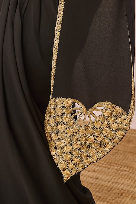 Buy_Masaba_Black Tulle, Crepe Embroidery, Cut Work Ajnabi Ehsaas Top Draped Skirt Set 