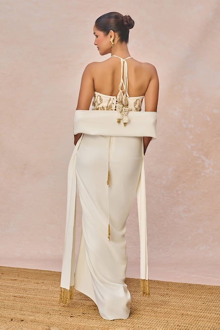 Masaba Namkeen Embroidered Corset Draped Skirt Set 