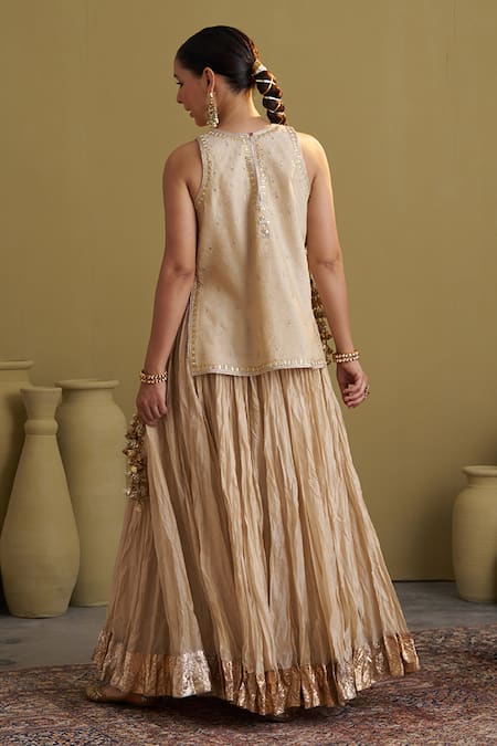 Vaaya Crushed Silk Chanderi Gota Lehenga 