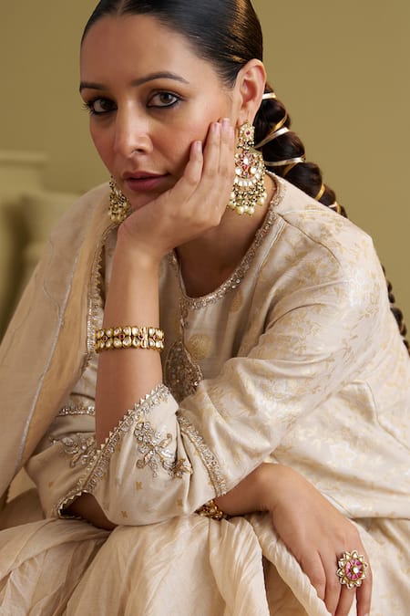 Shop_Vaaya_Gold Silk Gota Patti, Sequins, Zari, Embroidery Banarasi Muga Zardozi Tunic _Online_at_Aza_Fashions