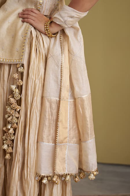 Vaaya_Gold Chanderi, Tissue, Silk Gota Patti, Tassels Work And Mercerized Dupatta _at_Aza_Fashions