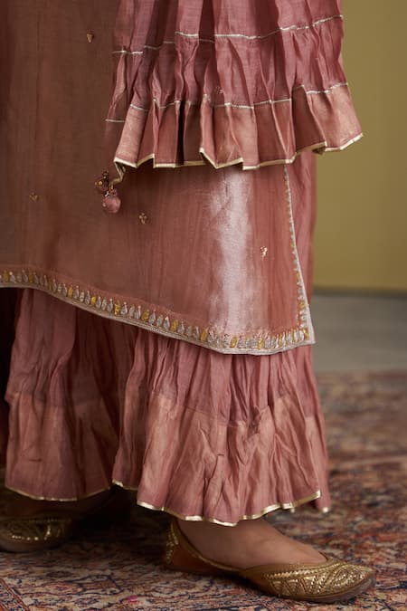 Vaaya_Rose Gold Chanderi Gota Patti, Embroidery Crushed Handwork Dupatta _at_Aza_Fashions
