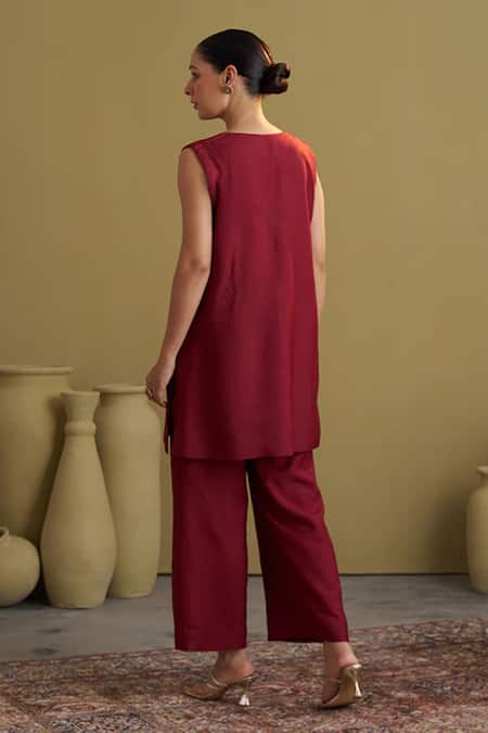 Vaaya Handwoven Silk Cotton Sleeveless Tunic & Pant Set 