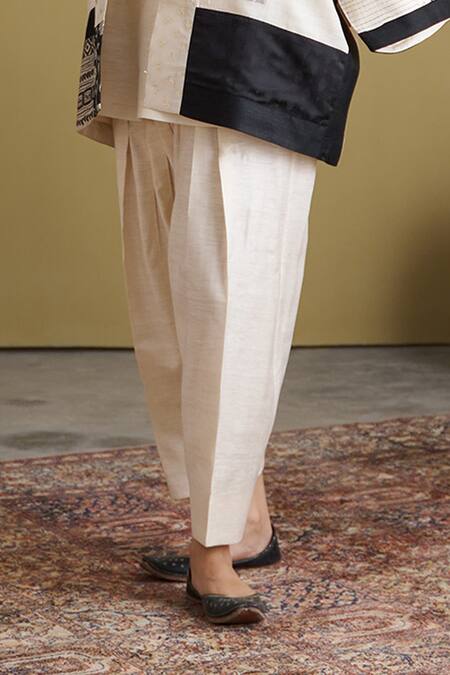 Buy_Vaaya_Ivory Silk, Brocade, Tissue Applique, Embroidery Mulberry Patchwork Jacket _Online_at_Aza_Fashions