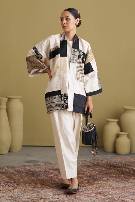 Vaaya Mulberry Silk Applique Patchwork Jacket 