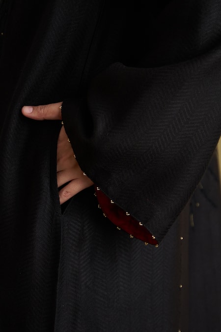 Buy_Vaaya_Black Handloom Cotton Beads, Embroidery Banarasi Katan Stripe Zardozi _Online_at_Aza_Fashions