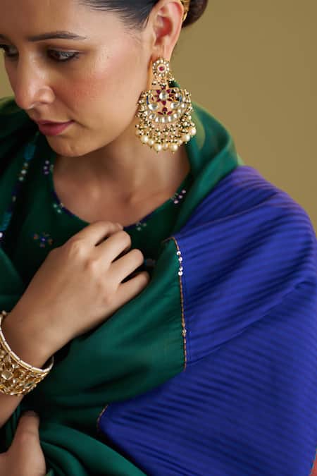 Buy_Vaaya_Green Chanderi , Embroidery, Mirrors, Morni Resham Abla Kurta Set _Online_at_Aza_Fashions