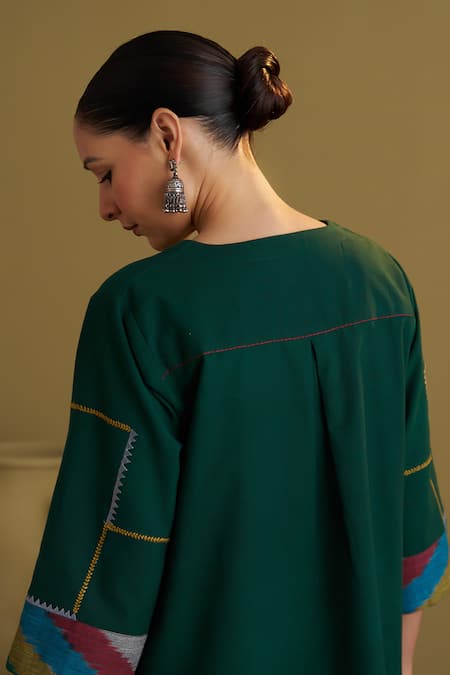 Vaaya_Green Handloom , Embroidery, Ikat And Handwork Kurta Set _Online_at_Aza_Fashions