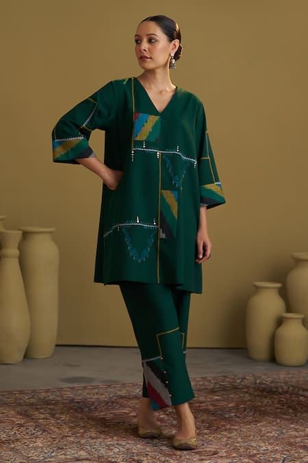 Vaaya Ikat & Handwork Handwoven Cotton Kurta Set 