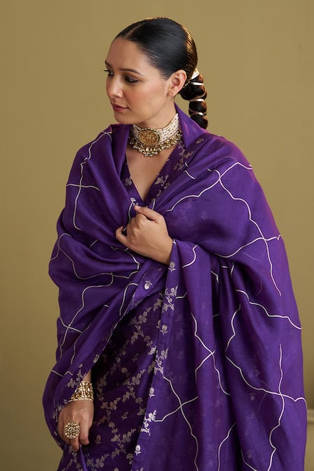 Vaaya_Purple Silk, Tissue, Chanderi Gota Patti, Sequins Banarasi Straight Kurta Set _Online_at_Aza_Fashions