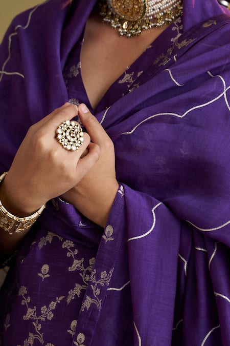 Shop_Vaaya_Purple Silk, Tissue, Chanderi Gota Patti, Sequins Banarasi Straight Kurta Set _Online_at_Aza_Fashions