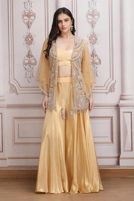 Mandira Wirk Resort Pearl Embroidered Jacket Skirt Set 