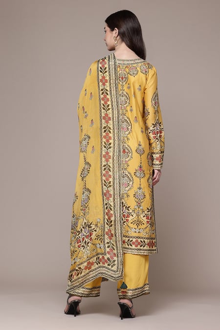 Shop Ritu Kumar Yellow Chanderi, Crepe, Viscose, Chinon Tapti Botanic Print Kurta Set at Aza Fashions Shop_Ritu Kumar_Yellow Chanderi, Crepe, Viscose, Chinon Tapti Botanic Print Kurta Set _at_Aza_Fashions