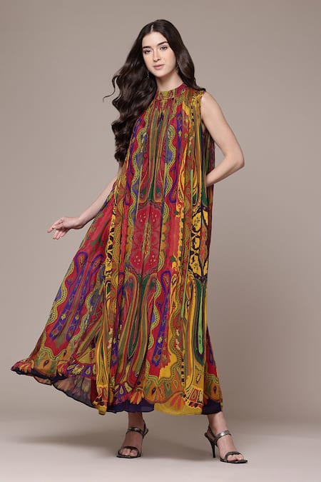 Buy Ritu Kumar Multi Color Viscose Chinon Ruhi Paisley Print Sleeveless A-line Long Dress Online at Aza Fashions Buy_Ritu Kumar_Multi Color Viscose Chinon Ruhi Paisley Print Sleeveless A-line Long Dress _Online_at_Aza_Fashions
