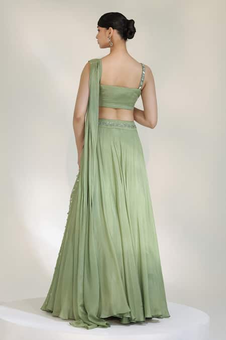 Libas Cafe by Nidhi & Ashish Sage Luxe Embroidered Draped Lehenga With Blouse 