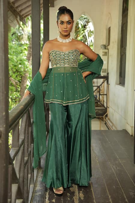 Enamour By Radha Embroidered Strapless Kurta Sharara Set 