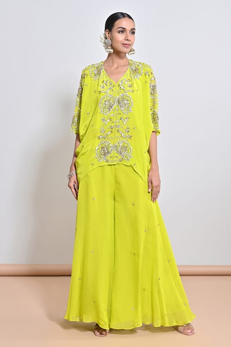 Keith Gomes Sequins Flower Embroidered Kaftan & Palazzo Set 