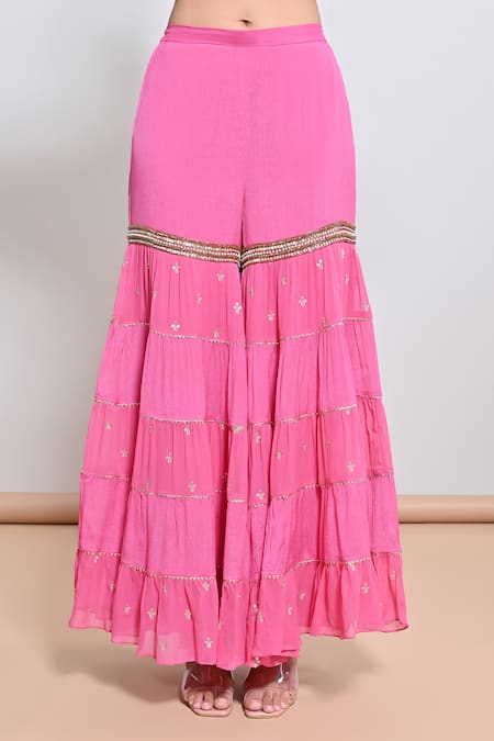 Shop_Keith Gomes_Pink Silk Organza, Chiffon, Crepe Beads, And Embellished Tunic & Gharara Set _Online_at_Aza_Fashions