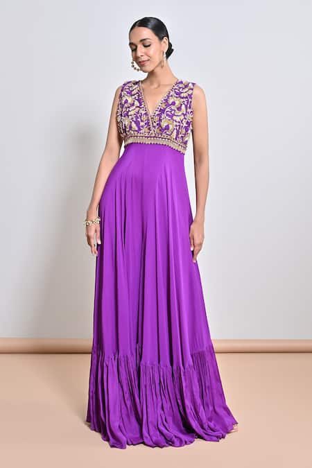 Keith Gomes Zardozi Embroidered Flare Chiffon Crepe Jumpsuit 