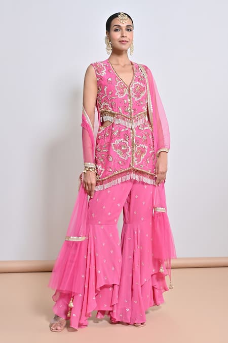 Keith Gomes Bead & Mirror Embroidered Tunic Gharara Set 