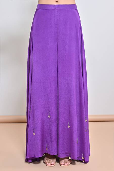 Shop_Keith Gomes_Purple Chiffon, Crepe Sequins, Tassels, Embroidery, Metallic Tunic And Palazzo Set _Online_at_Aza_Fashions