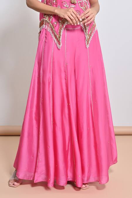 Buy_Keith Gomes_Pink Silk Organza Beads, Mirrors, Embroidery, And Embellished Tunic & Palazzo Set _Online_at_Aza_Fashions